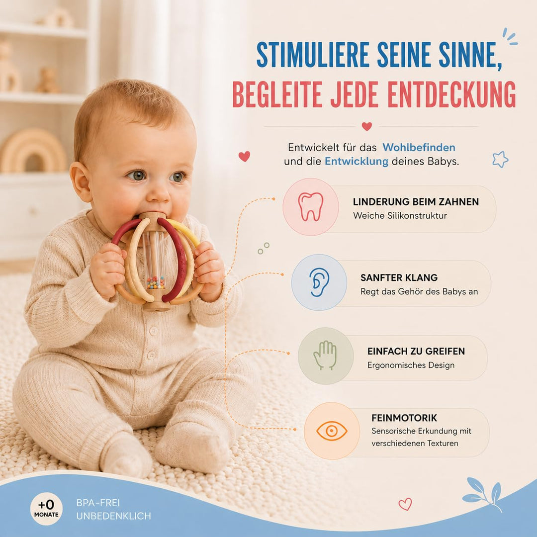 Zahnungshilfe Baby aus Silikon – Montessori Spielzeug 0-6 Monate – Tummy Time Toys mit sensorischer