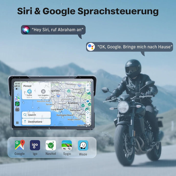 WonVon 7 Zoll Motorrad Carplay Display Motorrad Navigationsgeräte mit Motorrad Navi CarPlay & Androi