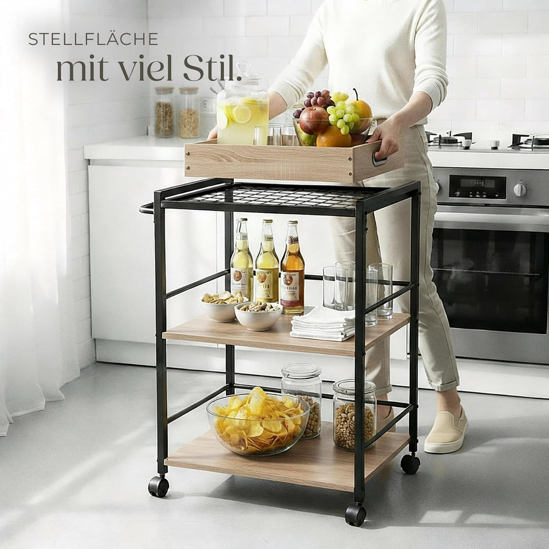 tectake® Servierwagen mit Rollen, abnehmbares Tablett, Kitchen Trolley 65 x 41,5 x 87 cm, Küchenwage