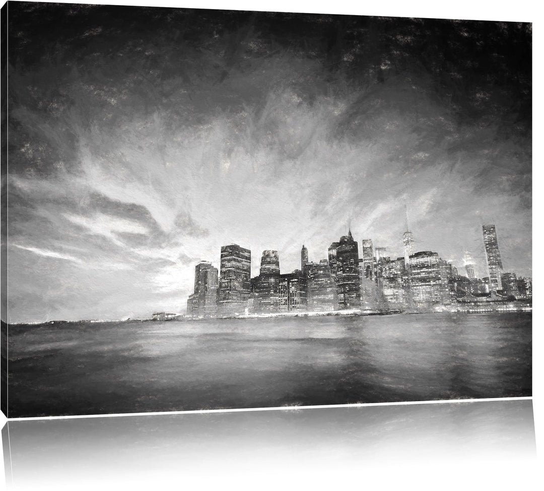 Pixxprint Skyline New York - Blick vom Dach des Empire State Building Kohle Effekt, Format: 100x70 a