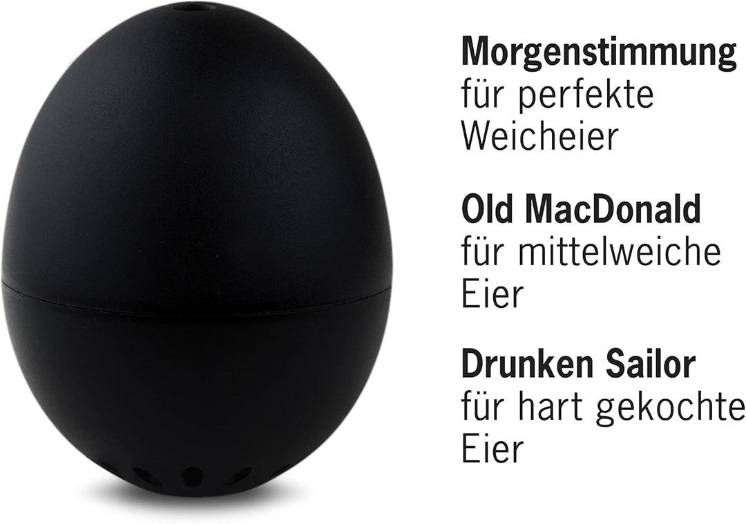 PiepEi Classic Schwarz - Singende Eieruhr zum Mitkochen - Eierkocher für 3 Härtegrade - Piep Ei mit