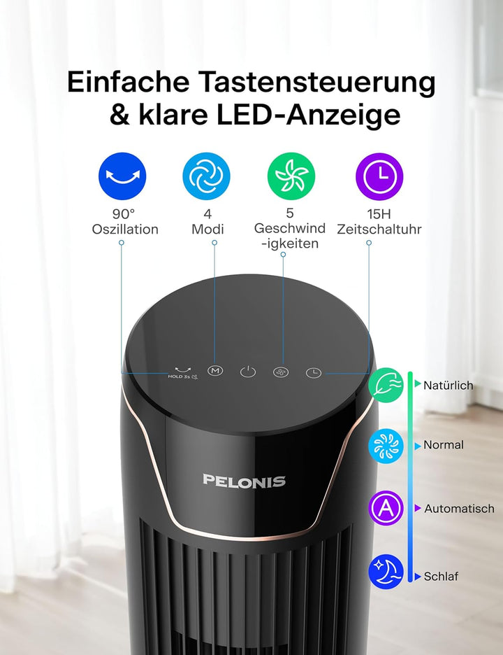 Pelonis Oszillierender Turmventilator mit Fernbedienung, Elektrischer Standing Tower Fan Bodenventil