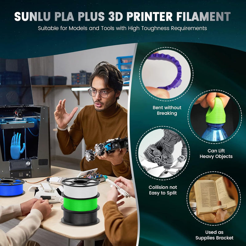 SUNLU 3D-Drucker Filament PLA Plus 1,75 mm 1 kg Spule, PLA+ Filament 1,75 +/- 0,02 mm für 3D-Druck,