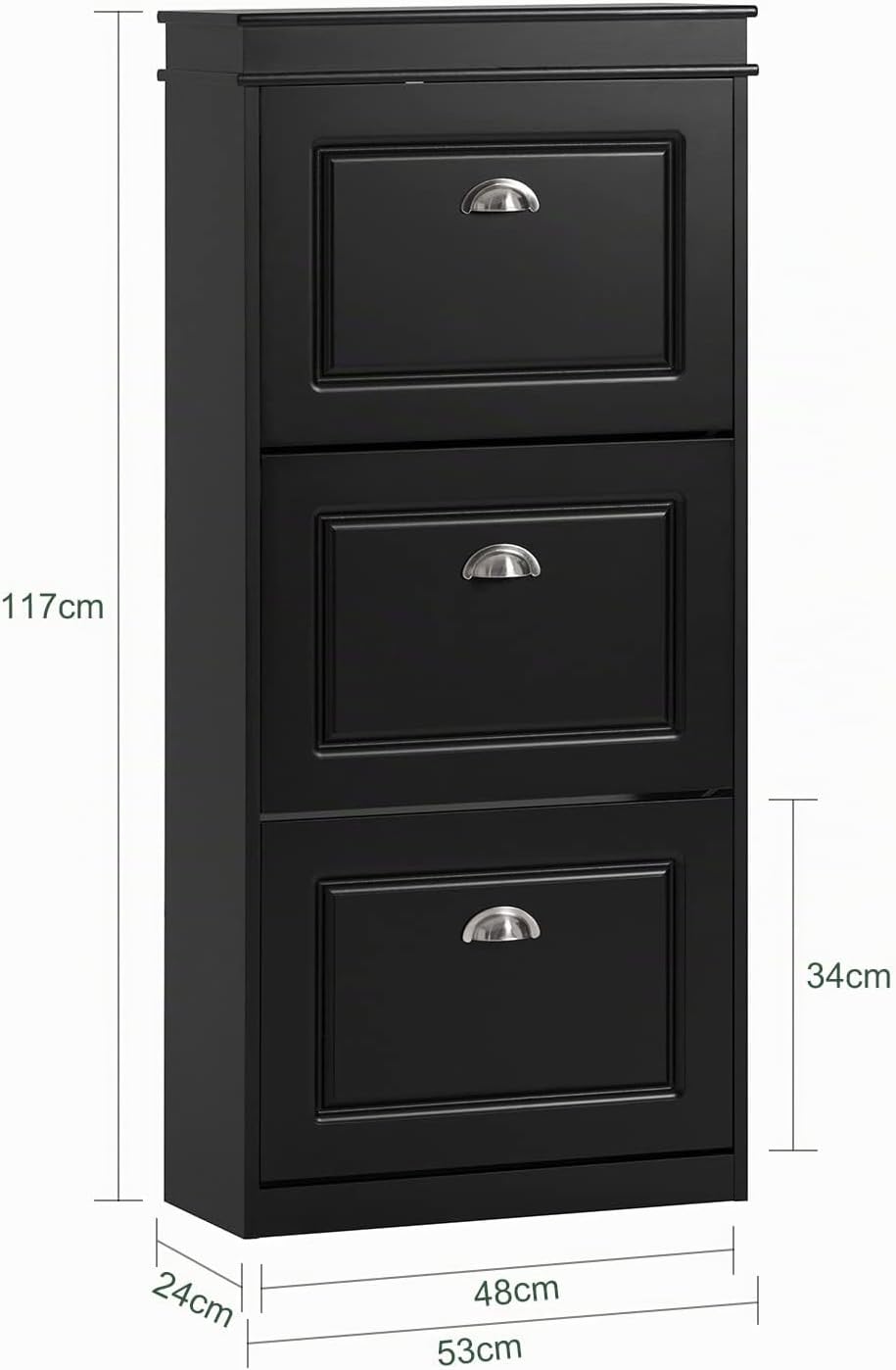SoBuy Schuhschrank mit 3 Klappen - Schmaler Schuhkipper mit 6 Ablagen, Verstellbares Schuhregal für