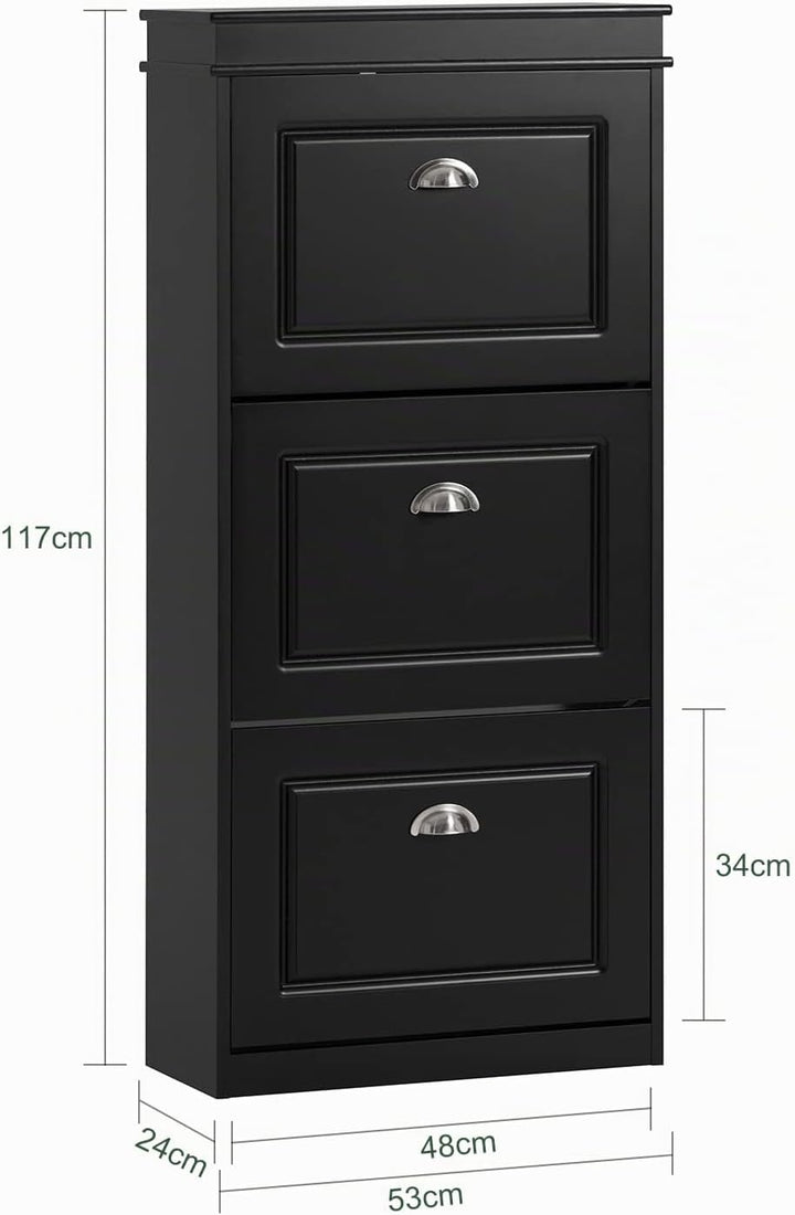 SoBuy Schuhschrank mit 3 Klappen - Schmaler Schuhkipper mit 6 Ablagen, Verstellbares Schuhregal für