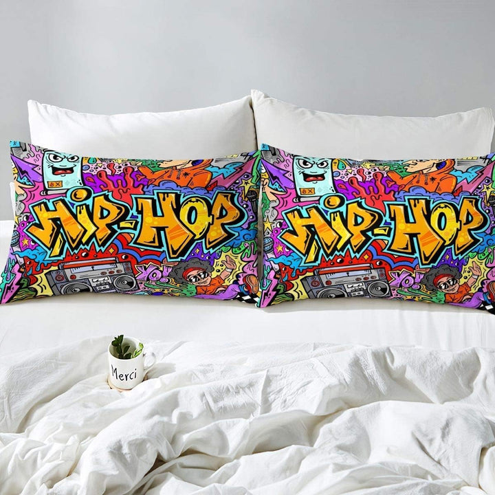 Graffiti-Bettwäsche-Set für Kinder, Hip-Hop-Thema, Radio, Rock, Jugendliche, Bettdeckenbezug, für Ju