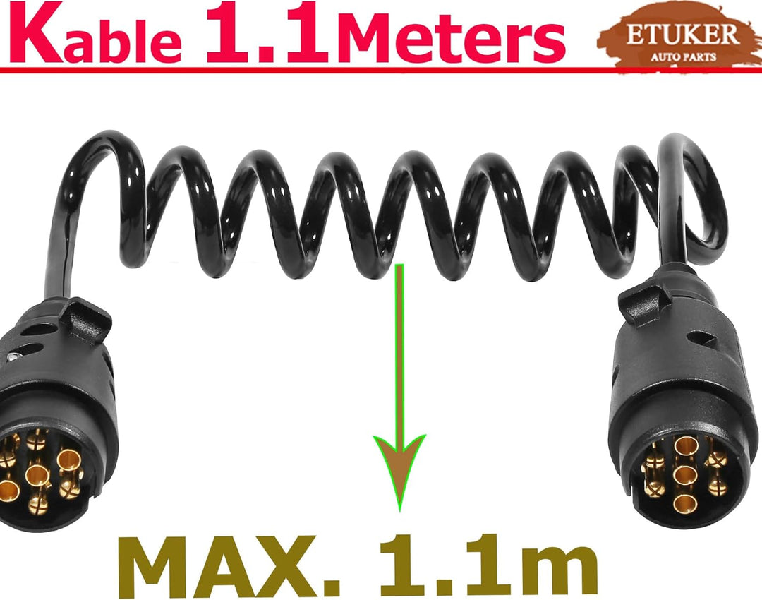 Anhänger Verlängerungskabel Spiralkabel 7adriges 12v Anhängerkabel 7polig 1.1meters Kabel für Anhäng