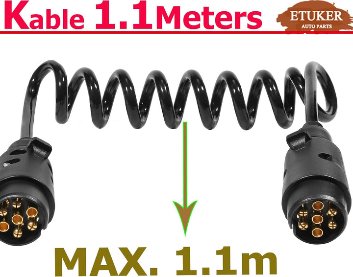Anhänger Verlängerungskabel Spiralkabel 7adriges 12v Anhängerkabel 7polig 1.1meters Kabel für Anhäng