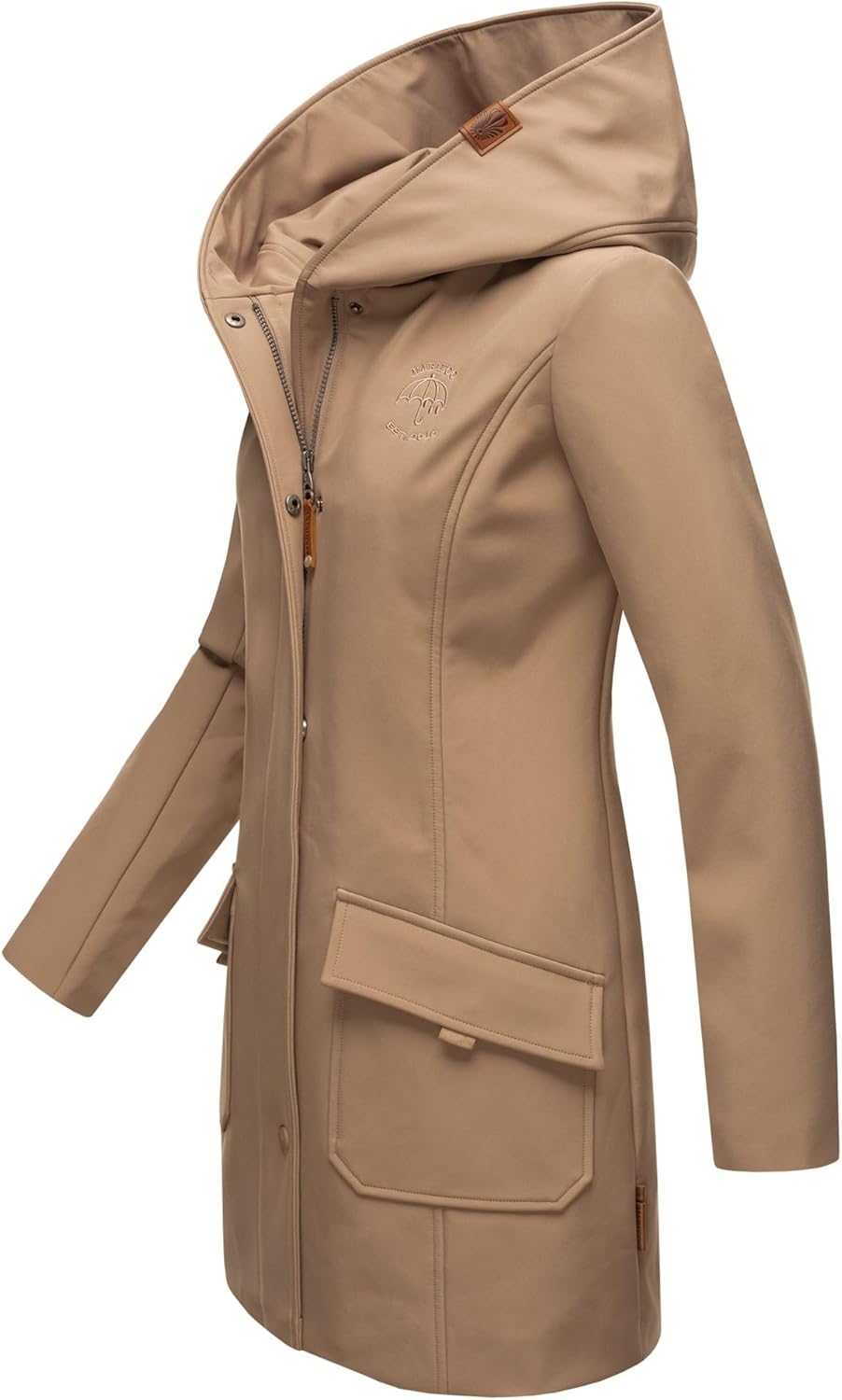 MARIKOO Damen Softshell Jacke Winterjacke wasserabweisend Outdoor lang B856 XS Taupe, XS Taupe