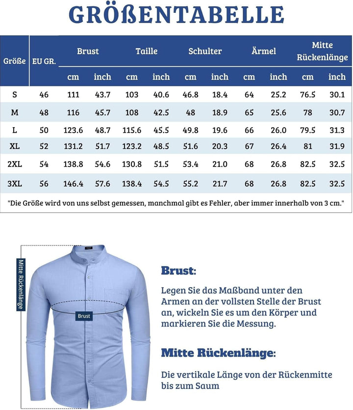 COOFANDY Sommerhemd Leinen aus Baumwolle Herren Hemd Langarm Henley Sommerhemd Regular Fit Shirt Cas