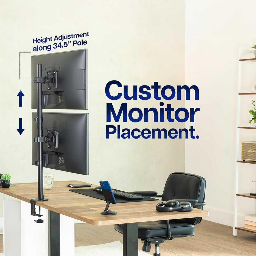 VIVO Dual LCD Monitor Desk Mount Stand Heavy Duty Stacked, Holds Vertical 2 Screens up to 32" (STAND