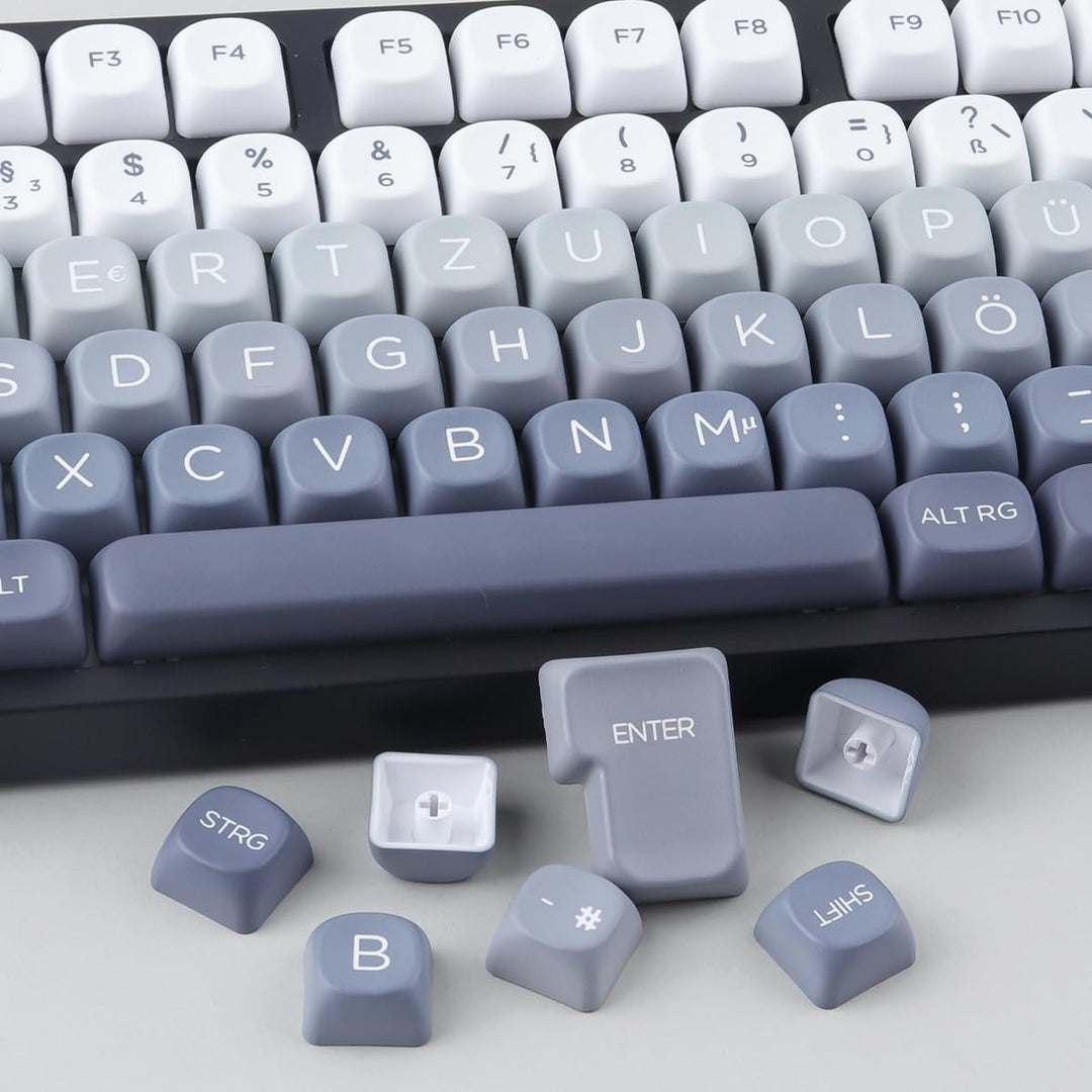 PBT German Keycaps 131 Keys Double Shot MOA Profile Keycap White-Grey Gradient Dye Sub Custom Keycap