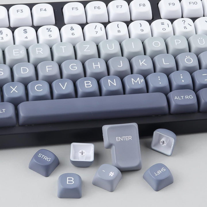 PBT German Keycaps 131 Keys Double Shot MOA Profile Keycap White-Grey Gradient Dye Sub Custom Keycap
