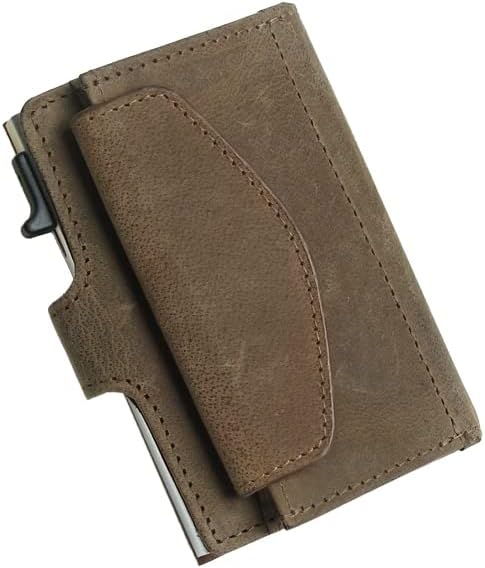 Minigeldbörse Herren braun Leder mit silber ALU Kartenhalter und Münzfach RFID Schutz, Herren Damen