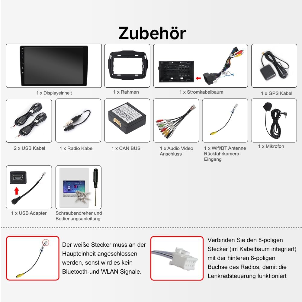 4+64GB Autoradio 9 Zoll Android 15 für Jeep Renegade 2014-2019, Octa-Core Auto Radio Bluetooth mit N