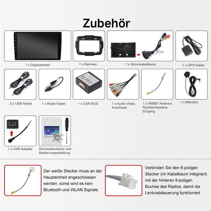 4+64GB Autoradio 9 Zoll Android 15 für Jeep Renegade 2014-2019, Octa-Core Auto Radio Bluetooth mit N