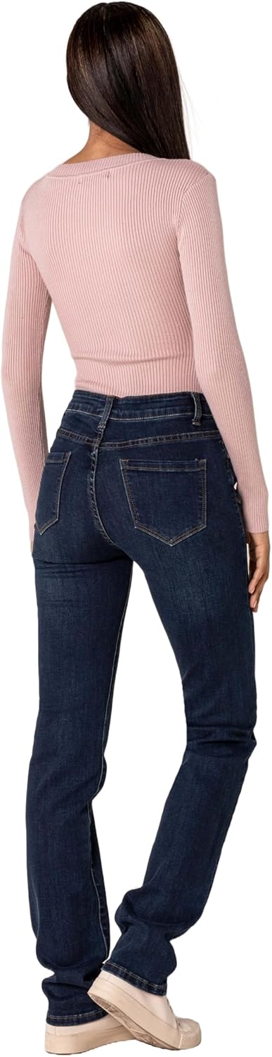 Nina Carter P209 Damen High Waist Tall Jeans Straight Leg Jeanshose mit geradem Beinschnitt Used-Loo