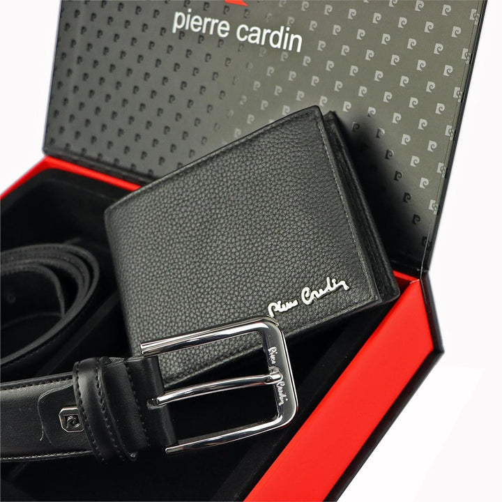 Pierre Cardin Herrengeschenk-Set Brieftasche und Gürtel Elegant aus 100% Naturleder Minimalistisch W