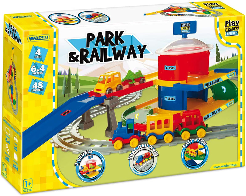 Wader 51520 - Play Tracks Railway Parkhaus und Eisenbahn, Set aus Schienen und Strasse mit ca. 6,4 m