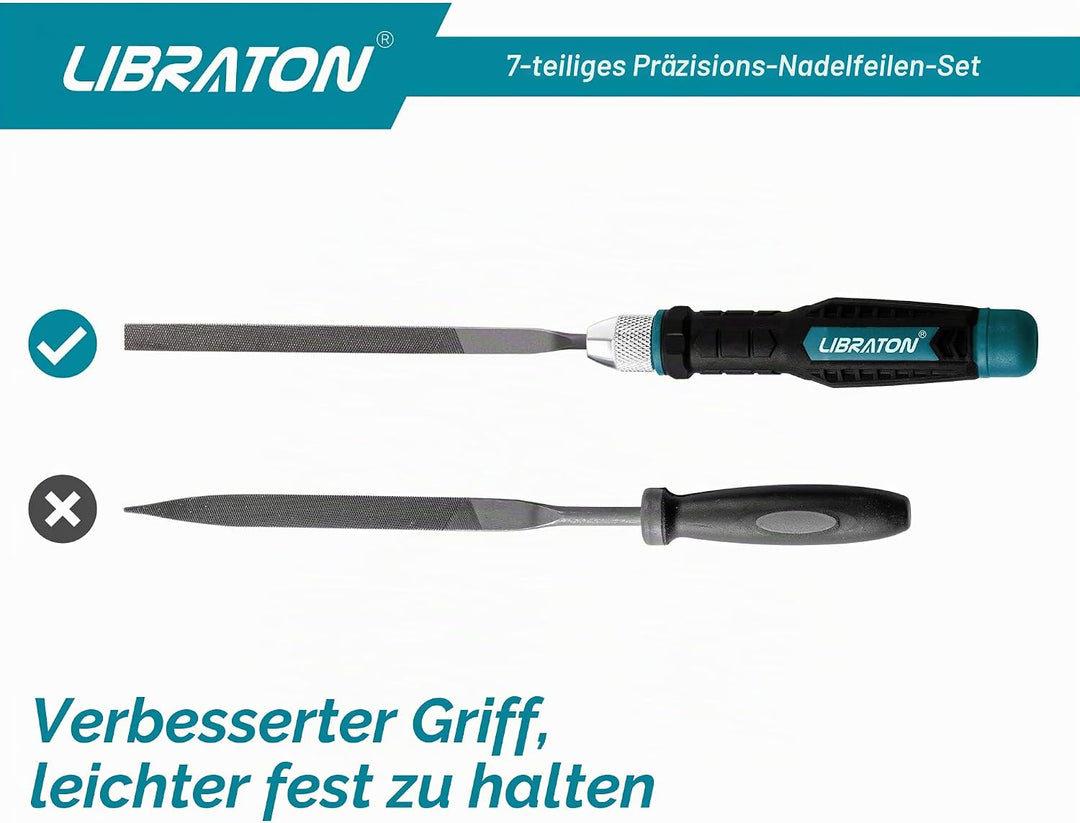 Libraton Mini Feilenset Austauschbarer, Feile-Set 7tlg, Nadelfeilen-Satz, Schlüsselfeilen, Mini-Feil