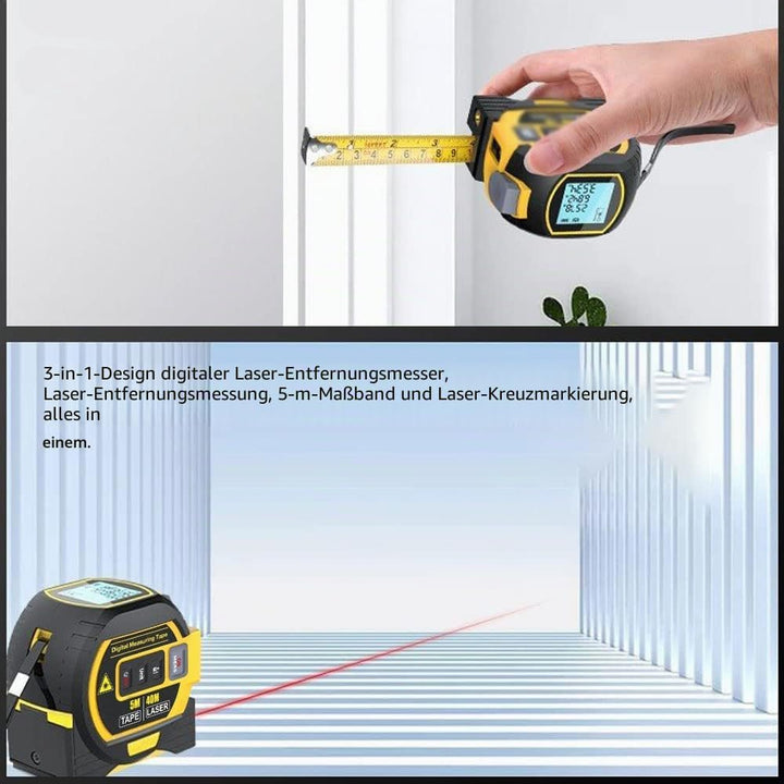 Geevorks Laser-Entfernungsmesser, Laser-Entfernungsmesser, 60 m, 3 in 1, 5 m, Massband, Lineal, LCD-