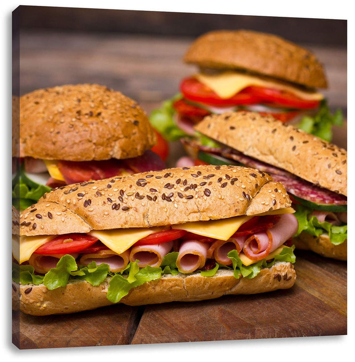 Köstliche Sandwiches, Format: 70x70 auf Leinwand, XXL riesige Bilder fertig gerahmt mit Keilrahmen,