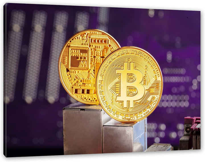 Pixxprint Bitcoin BTC auf Platine als Leinwandbild | Grösse: 100x70 cm | Wandbild | Kunstdruck | fer