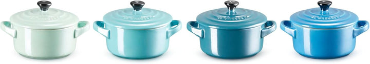 Le Creuset 4er-Set Mini Cocottes aus Steinzeug, je 200 ml, 10 x 5 cm, Metallics Blau-Grün (Cool Mint