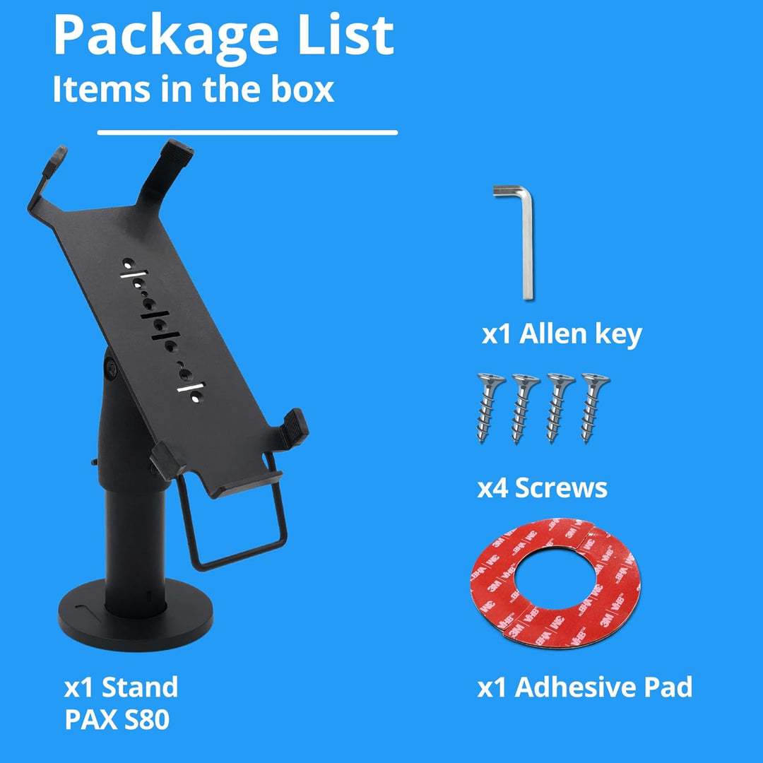 Stand PAX S80 Card Reader Payment Terminal, Swivels 180 ° and Tilt 45 ° 3M Adhesive Professional for