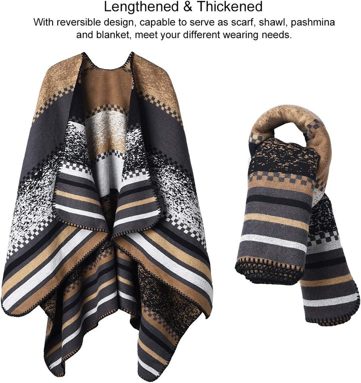 Winter Warme Poncho Schal Wrap - Herbst Open Front Cape Winddichte Strick Wolle Mantel Decke Kap-Sch