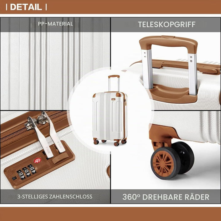 KONO Trolley Handgepäck Koffer 55x35x20cm Rollkoffer Reisekoffer mit 4 Rollen und Schloss (Cremeweis