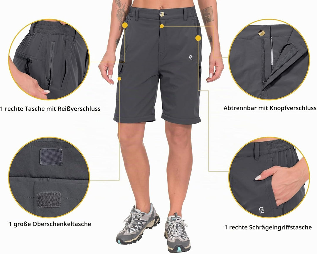 Little Donkey Andy Wanderhose Damen Zip Off Stretch Cabrio Softshellhose Schnell Trocknende mit Reis