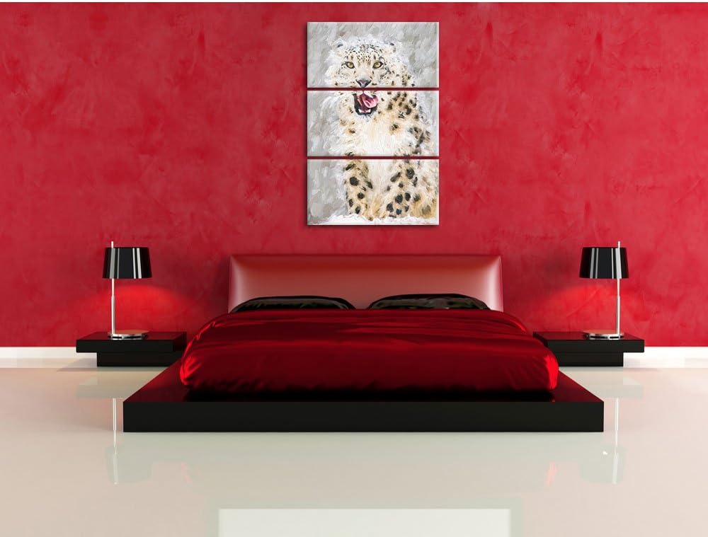 Pixxprint Leopard im Schnee Kunst Pinsel Effekt 3-Teiler Leinwandbild 120x80 Bild auf Leinwand