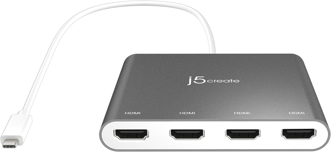 j5create USB-C auf 4 HDMI Anschlüsse Adapter Hub- Multimonitor Verteiler - Unterstützt Vier 1080p 60