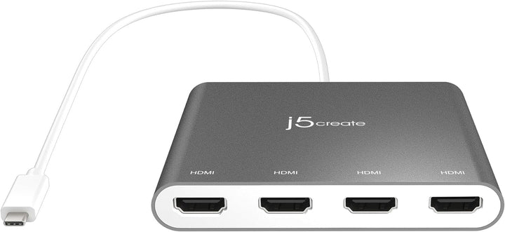 j5create USB-C auf 4 HDMI Anschlüsse Adapter Hub- Multimonitor Verteiler - Unterstützt Vier 1080p 60