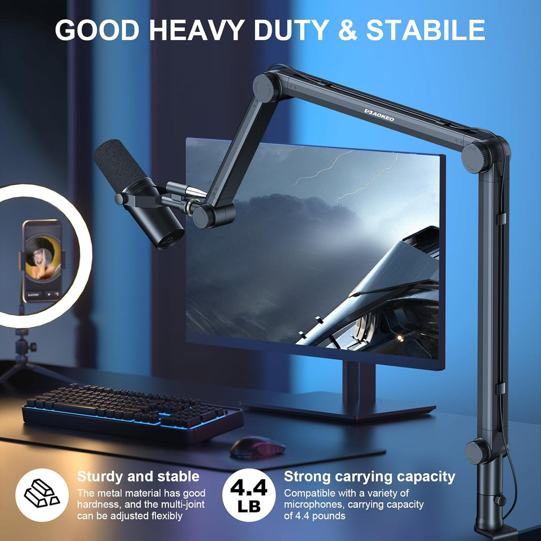 Mikrofon Arm,Aokeo AK-49 Mikrofon Ständer Arm für HyperX QuadCast,SoloCast,Elgato Wave,Shure SM7B,Bl