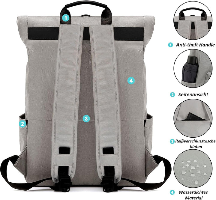 TANTOMI Rucksack Damen Herren, Rucksack Laptop Tasche 15,6 Zoll, Laptop Rucksack Damen Herren weit ö