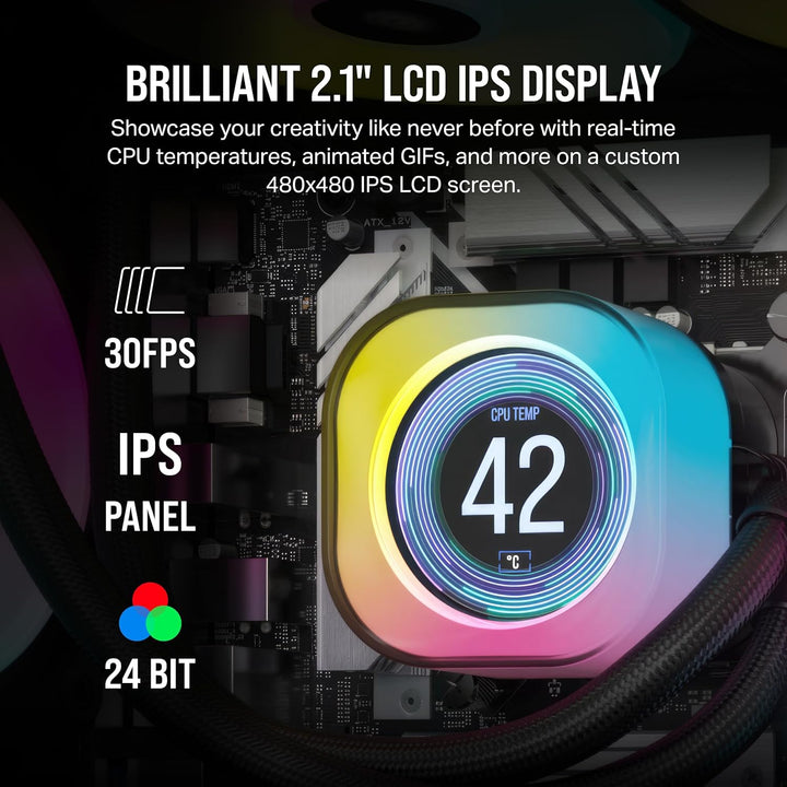 CORSAIR iCUE LINK H100i LCD-Flüssig-CPU-Kühler - 240mm AIO - QX120 RGB-Lüfter - 2,1" IPS-LCD-Bildsch