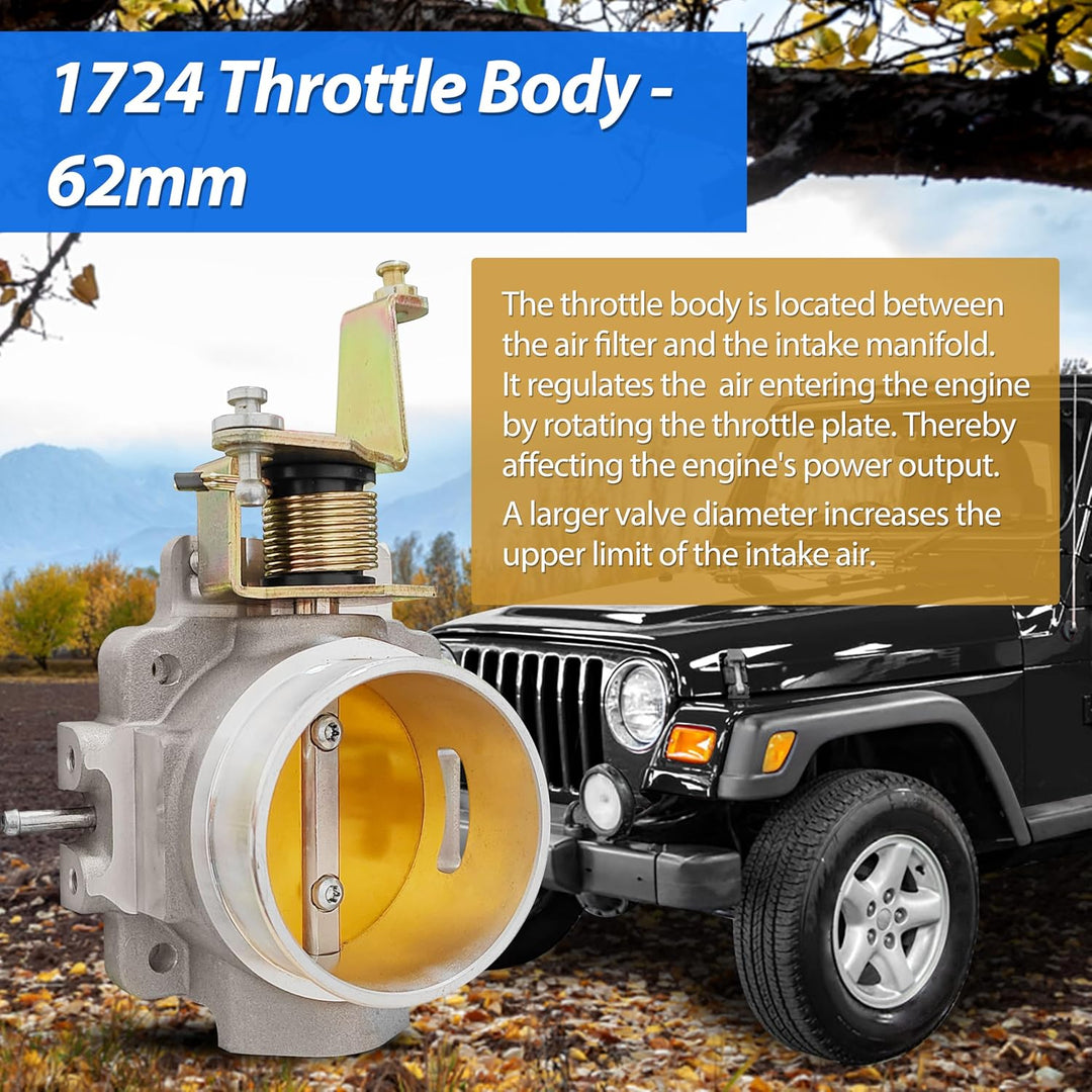 1724 62 mm Power Plus Series Drosselklappenkörper Ersatz für BKK, kompatibel mit 1991–2003 Jeep 4.0L