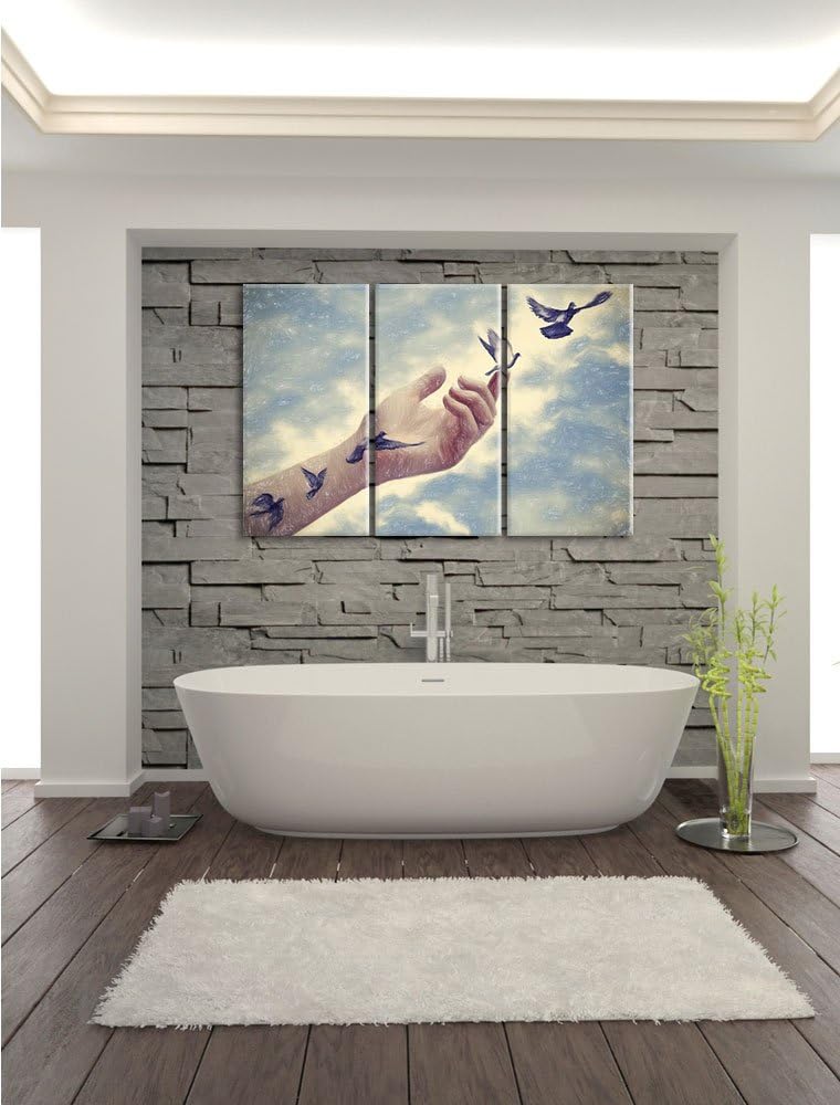 Pixxprint Vögel fliegen in die Freiheit/Format: 3-Teiler (120x80cm) cm/Leinwandbild fertig bespannt