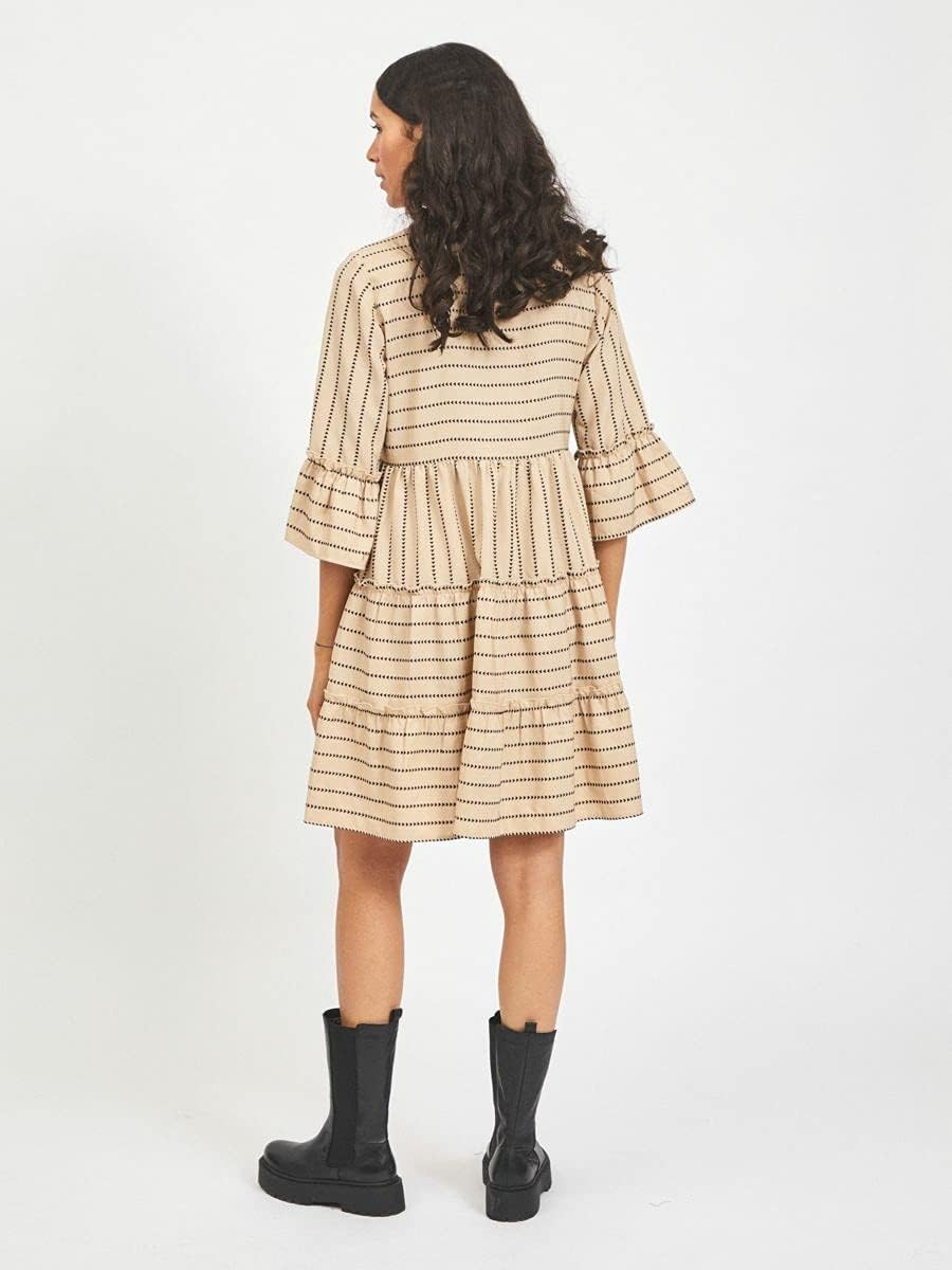 Vila Damen Kleid 34 Humus/Detail:w. Black, 34 Humus/Detail:w. Black