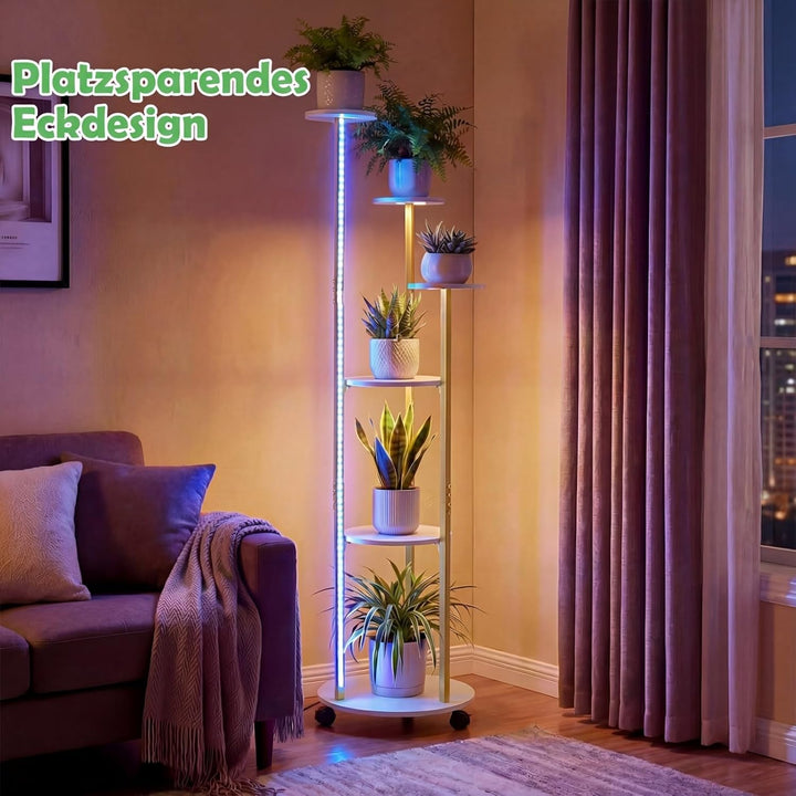 COSTWAY Blumenständer, 6-stufiges Pflanzenständer mit LED-Beleuchtung & Rollen, Pflanzenregal Outdoo
