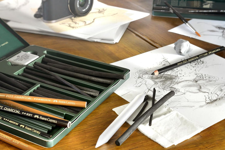 Faber-Castell 112978 - Pitt Kohle Set im Metalletui, 24-teilig