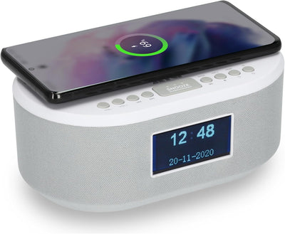 AIC Radiowecker DAB mit Ladefunktion Bluetooth QI Funktion USB Dual Alarm 18DAB Weiss