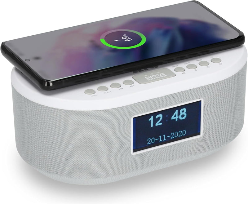 AIC Radiowecker DAB mit Ladefunktion Bluetooth QI Funktion USB Dual Alarm 18DAB Weiss