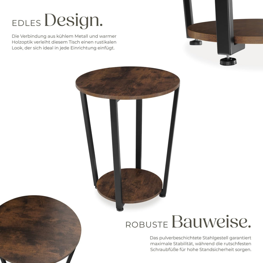 tectake® Möbel, Beistelltisch rund, runder Tisch Holz, Couchtisch rund, Möbel mit 2 Ablagen, Nachtti