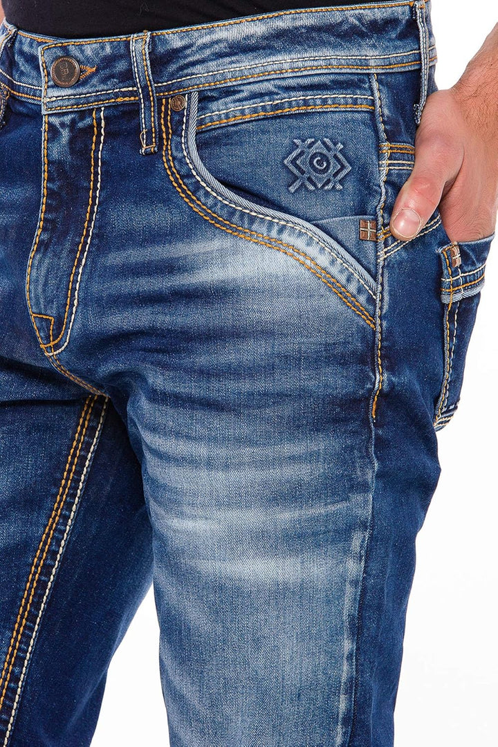 Cipo & Baxx Herren Jeans Hose Regular Slim Fit Denim Jeanshose Dicke Naht 29 Blau, 29 Blau
