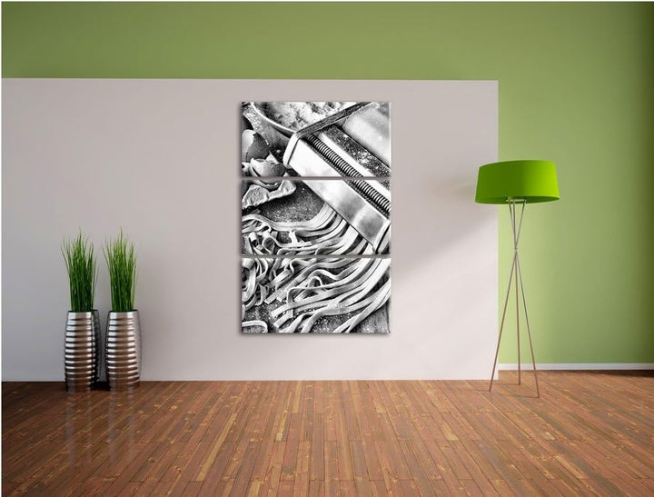 Pixxprint Nudelmaschine Pasta Italia / 3-Teilig/Gesamtmass 120cm Leinwandbild bespannt auf Holzrahme
