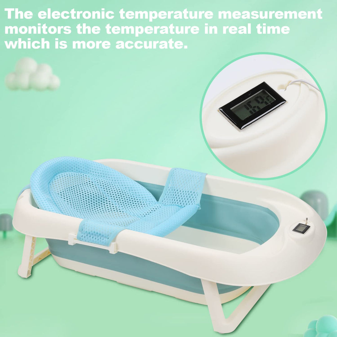 50L Baby Badewanne mit Anti Stütze und Echtzeit-Temperaturmessung, Faltbare Babywanne für Babys 0-6