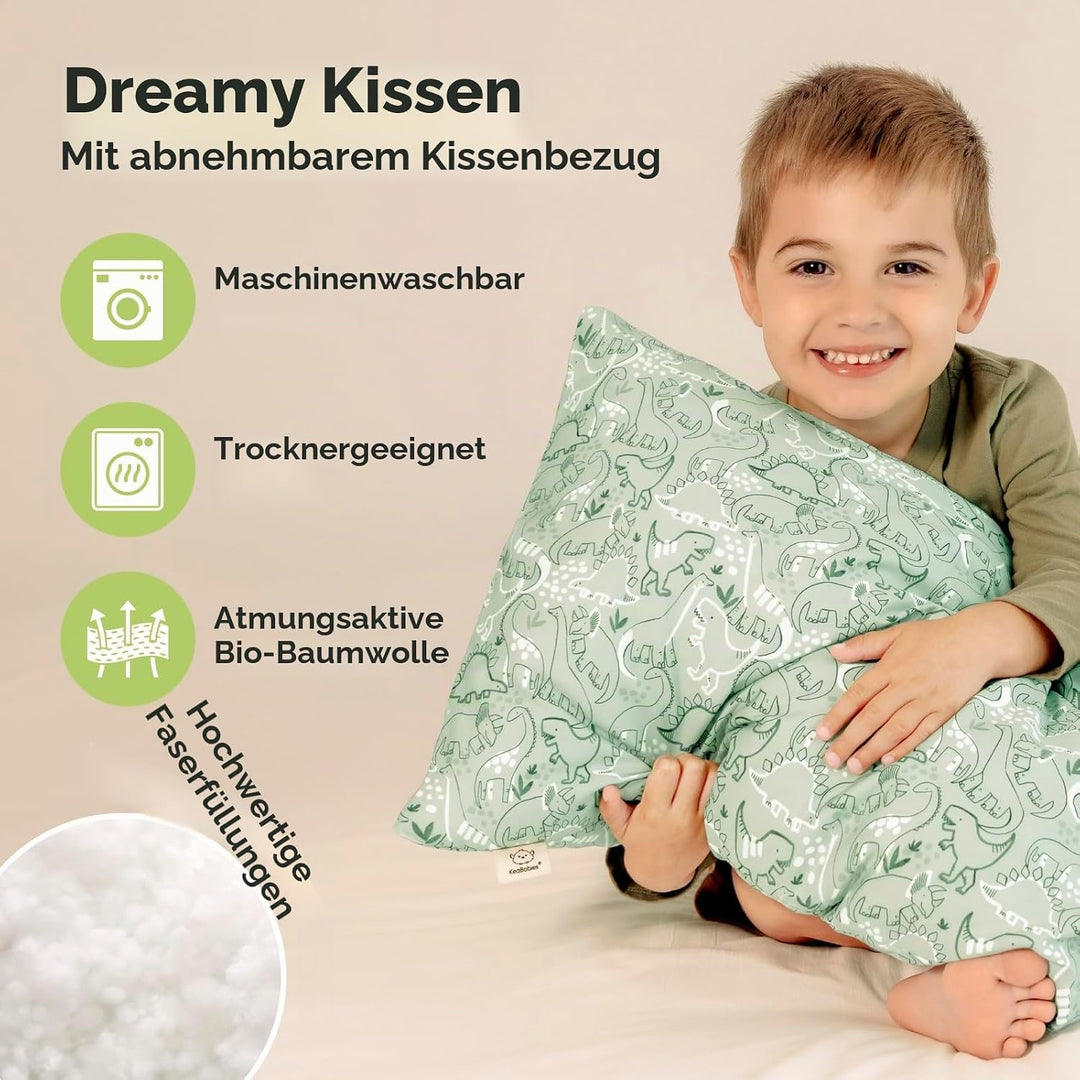 KeaBabies Kinderkissen mit Kissenbezug – 51X35cm Kinderkissen ab 2 Jahren, Waschbares, Weiches Bio-,